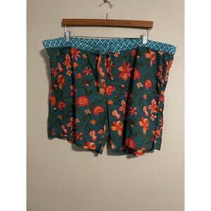 Sundance Shorts Womens 2XL Teal Floral Print Cotton Pull On Lounge Casual Boho